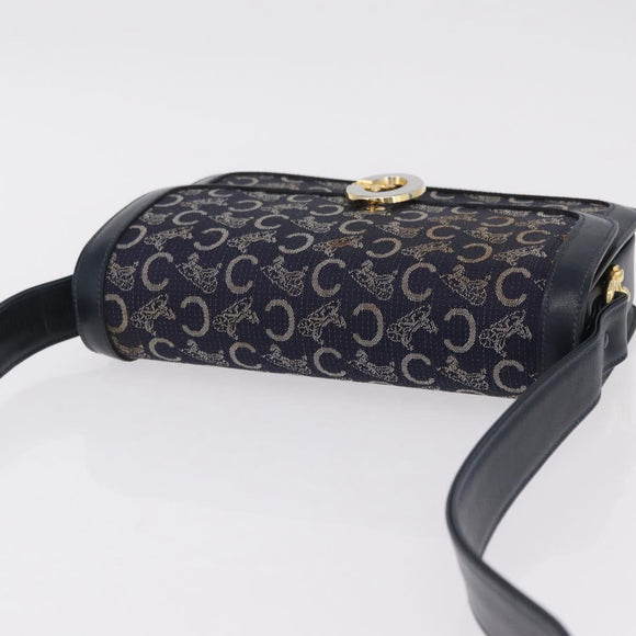 CELINE C saluki Shoulder Bag Canvas Navy Gold Auth 210302