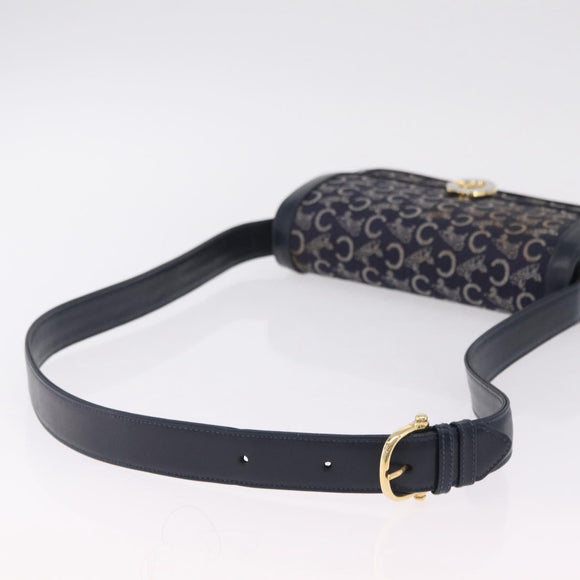 CELINE C saluki Shoulder Bag Canvas Navy Gold Auth 210302