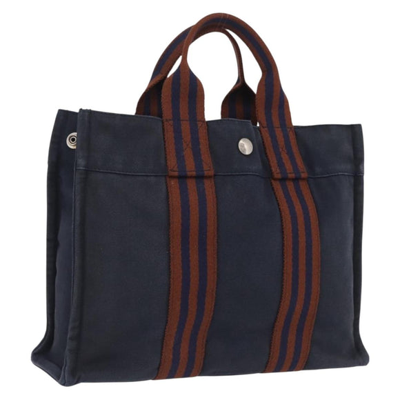 HERMES New Fourre Tout PM Hand Bag Canvas Navy Silver Auth 210303
