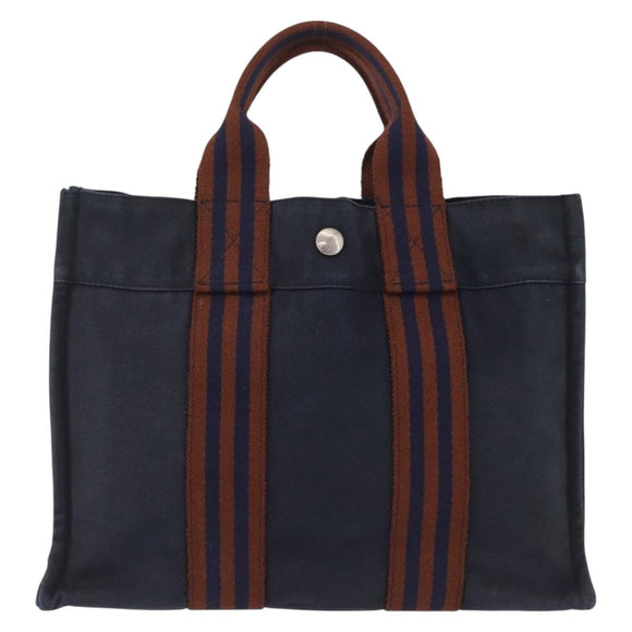 HERMES New Fourre Tout PM Hand Bag Canvas Navy Silver Auth 210303