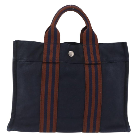 HERMES New Fourre Tout PM Hand Bag Canvas Navy Silver Auth 210303