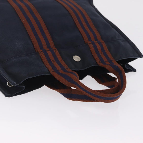 HERMES New Fourre Tout PM Hand Bag Canvas Navy Silver Auth 210303