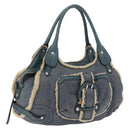 Salvatore Ferragamo Gancini Hand Bag Leather Mouton Blue Silver Auth 210306-1