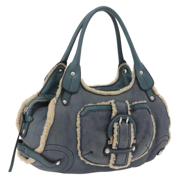 Salvatore Ferragamo Gancini Hand Bag Leather Mouton Blue Silver Auth 210306