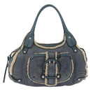 Salvatore Ferragamo Gancini Hand Bag Leather Mouton Blue Silver Auth 210306-2