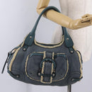 Salvatore Ferragamo Gancini Hand Bag Leather Mouton Blue Silver Auth 210306-23