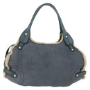 Salvatore Ferragamo Gancini Hand Bag Leather Mouton Blue Silver Auth 210306-3