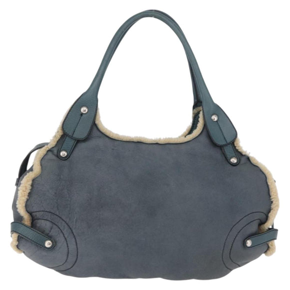Salvatore Ferragamo Gancini Hand Bag Leather Mouton Blue Silver Auth 210306