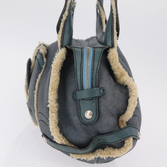Salvatore Ferragamo Gancini Hand Bag Leather Mouton Blue Silver Auth 210306