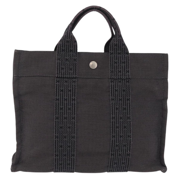 HERMES Her Line PM Hand Bag Canvas Gray Silver Auth 210312