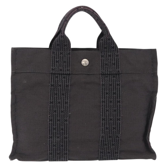 HERMES Her Line PM Hand Bag Canvas Gray Silver Auth 210312
