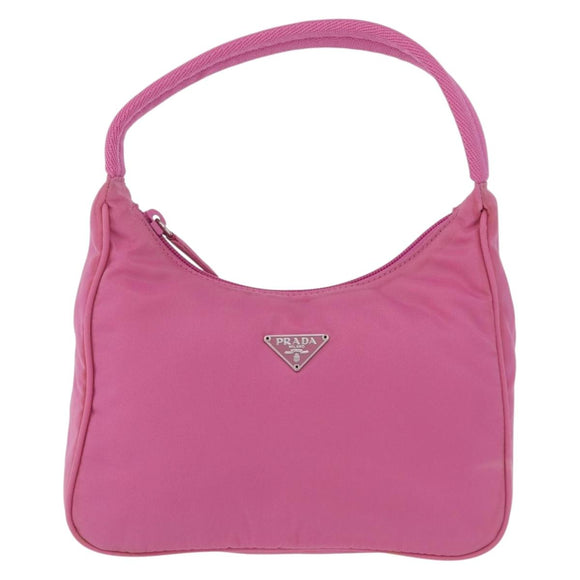 PRADA Hand pouch Hand Bag Nylon Pink Silver Auth 210315A
