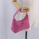 PRADA Hand pouch Hand Bag Nylon Pink Silver Auth 210315A-23