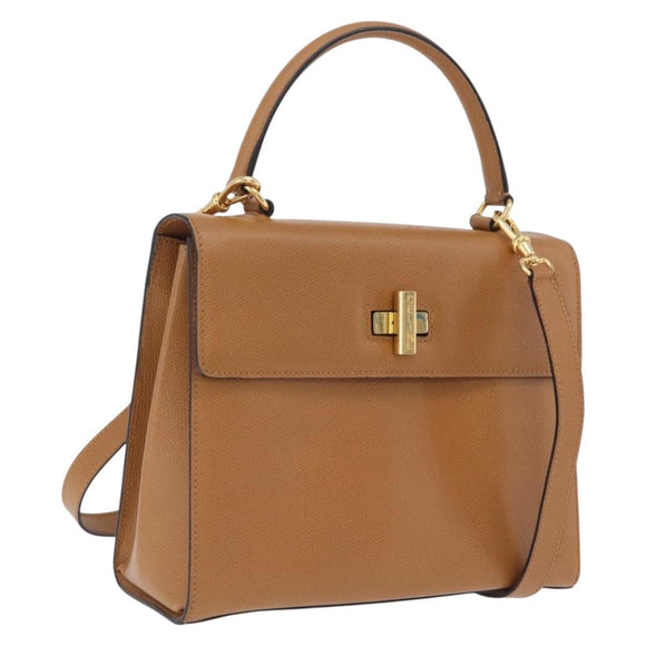 CELINE Hand Bag Leather 2way Beige Gold Auth 210316