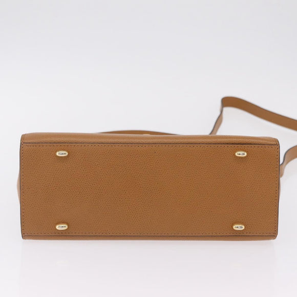 CELINE Hand Bag Leather 2way Beige Gold Auth 210316