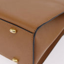 CELINE Hand Bag Leather 2way Beige Gold Auth 210316-15
