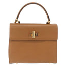 CELINE Hand Bag Leather 2way Beige Gold Auth 210316-2