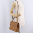 CELINE Hand Bag Leather 2way Beige Gold Auth 210316-25