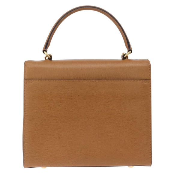 CELINE Hand Bag Leather 2way Beige Gold Auth 210316