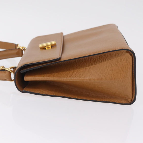 CELINE Hand Bag Leather 2way Beige Gold Auth 210316
