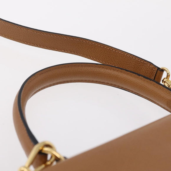 CELINE Hand Bag Leather 2way Beige Gold Auth 210316