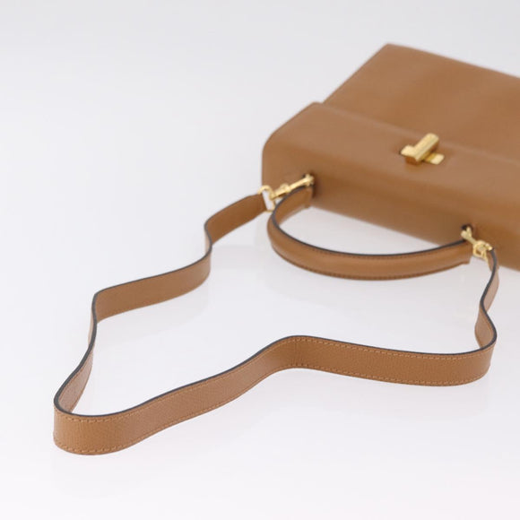 CELINE Hand Bag Leather 2way Beige Gold Auth 210316