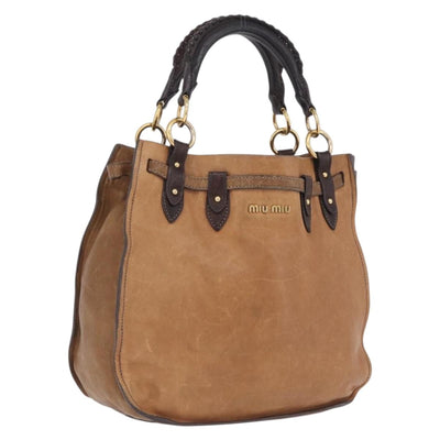 Miu Miu Hand Bag Leather Brown Gold Auth 210317