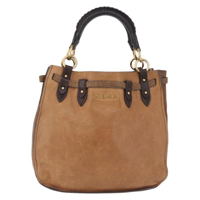Miu Miu Hand Bag Leather Brown Gold Auth 210317 - 0