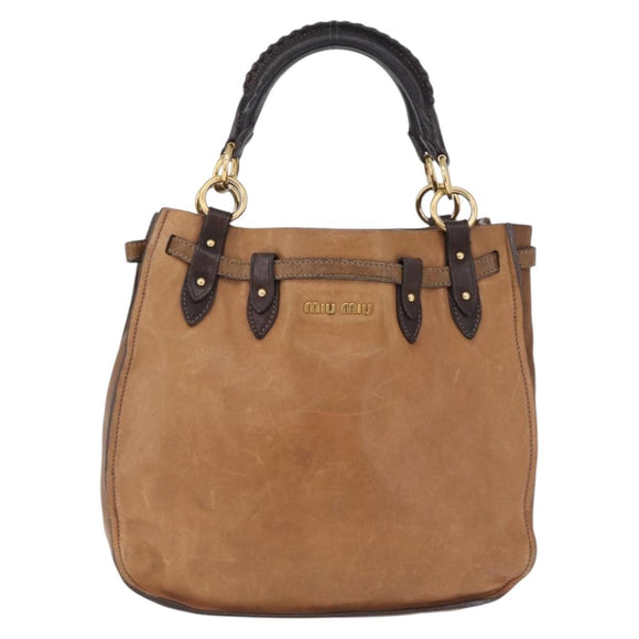 Miu Miu Hand Bag Leather Brown Gold Auth 210317