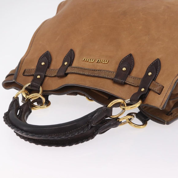 Miu Miu Hand Bag Leather Brown Gold Auth 210317
