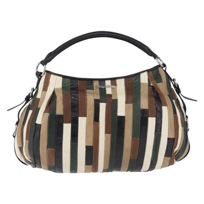 Miu Miu Shoulder Bag Leather Brown Silver Auth 210318A - 0