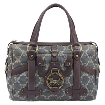CELINE Paris Macadam Canvas Horse Carriage Hand Bag Blue Gold Auth 210319 - 0