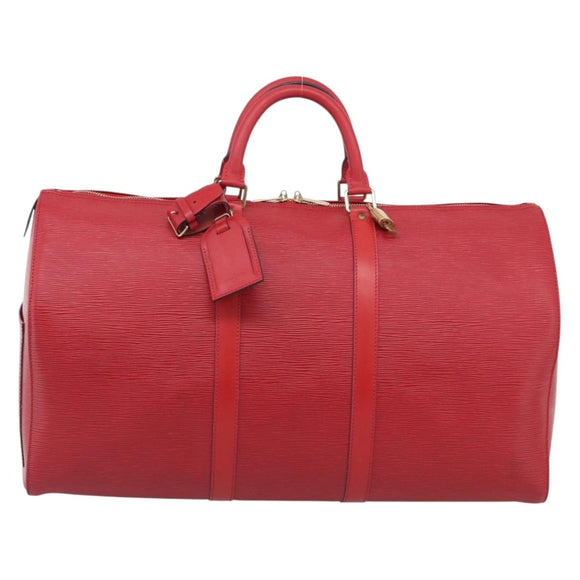 LOUIS VUITTON Epi Keepall 55 Boston Bag Red M42957 LV Auth 210325V