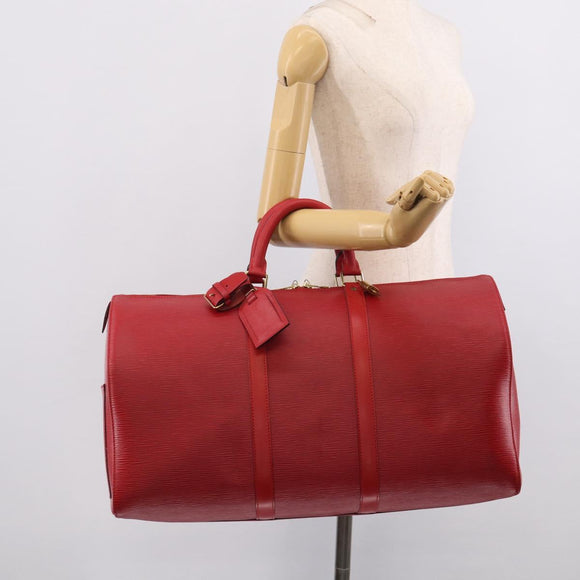 LOUIS VUITTON Epi Keepall 55 Boston Bag Red M42957 LV Auth 210325V