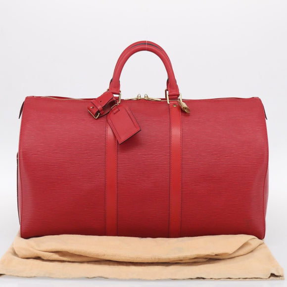 LOUIS VUITTON Epi Keepall 55 Boston Bag Red M42957 LV Auth 210325V