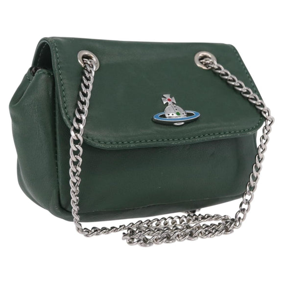 Vivienne Westwood Chain Shoulder Bag Leather Green Silver Auth 210344A