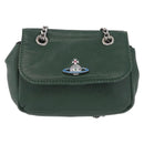 Vivienne Westwood Chain Shoulder Bag Leather Green Silver Auth 210344A-2