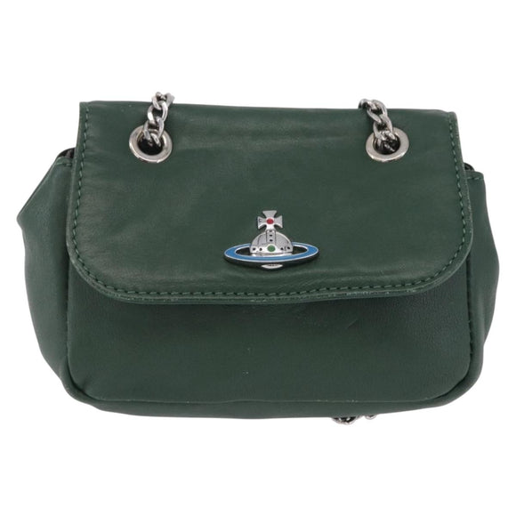 Vivienne Westwood Chain Shoulder Bag Leather Green Silver Auth 210344A