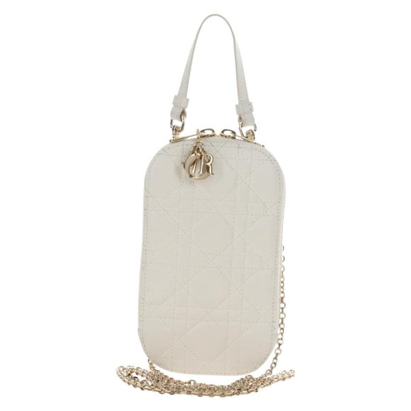 Christian Dior Lady Dior Canage Phone Holder Chain Lamb Skin Auth 210345SAM