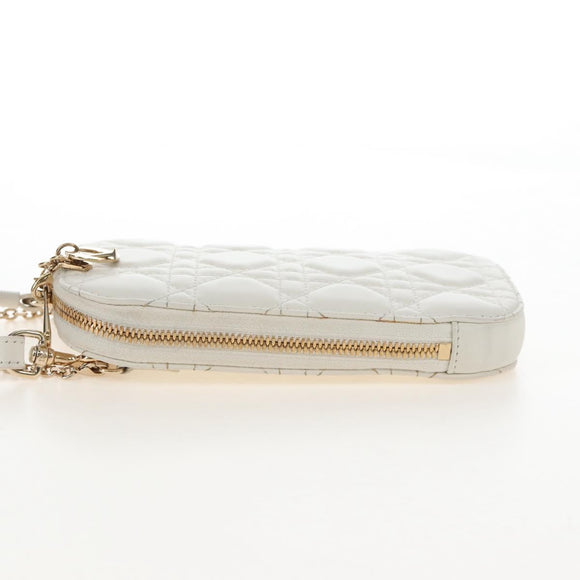 Christian Dior Lady Dior Canage Phone Holder Chain Lamb Skin Auth 210345SAM
