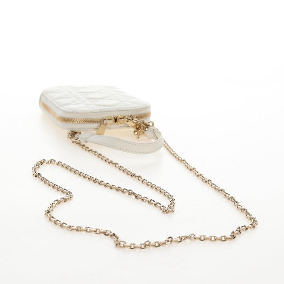 Christian Dior Lady Dior Canage Phone Holder Chain Lamb Skin Auth 210345SAM