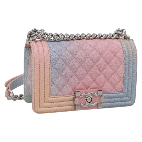 CHANEL Matelasse Boy Chanel Chain Shoulder Bag Caviar Skin Pink Auth 210356SAM