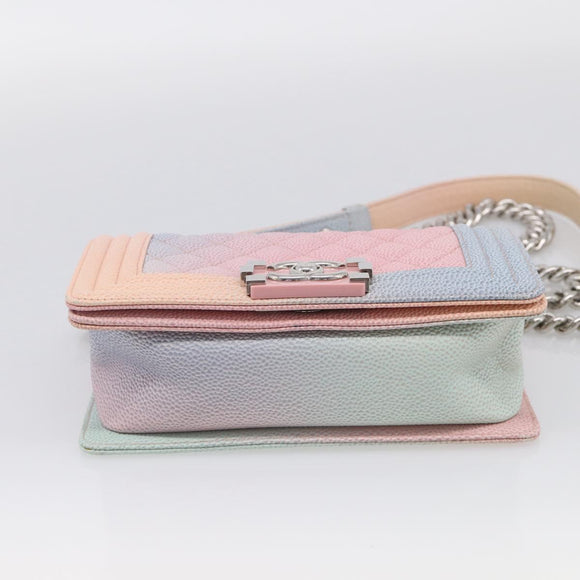 CHANEL Matelasse Boy Chanel Chain Shoulder Bag Caviar Skin Pink Auth 210356SAM