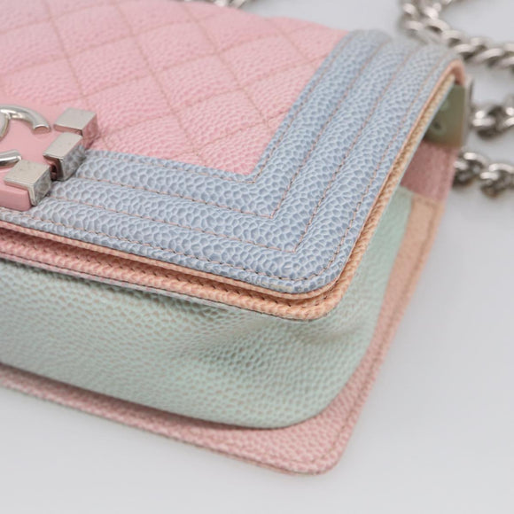 CHANEL Matelasse Boy Chanel Chain Shoulder Bag Caviar Skin Pink Auth 210356SAM