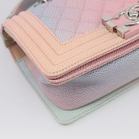 CHANEL Matelasse Boy Chanel Chain Shoulder Bag Caviar Skin Pink Auth 210356SAM