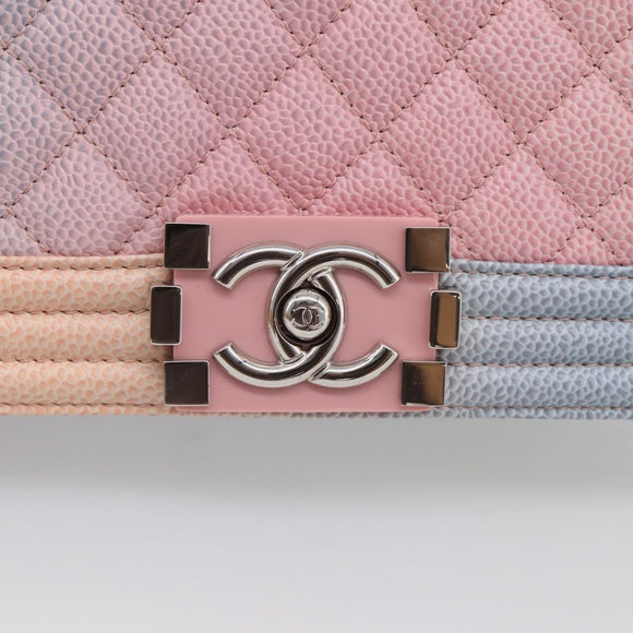 CHANEL Matelasse Boy Chanel Chain Shoulder Bag Caviar Skin Pink Auth 210356SAM