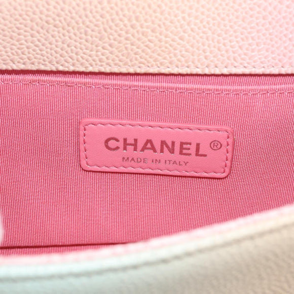 CHANEL Matelasse Boy Chanel Chain Shoulder Bag Caviar Skin Pink Auth 210356SAM