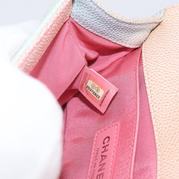 CHANEL Matelasse Boy Chanel Chain Shoulder Bag Caviar Skin Pink Auth 210356SAM