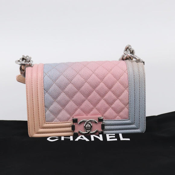 CHANEL Matelasse Boy Chanel Chain Shoulder Bag Caviar Skin Pink Auth 210356SAM