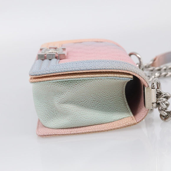 CHANEL Matelasse Boy Chanel Chain Shoulder Bag Caviar Skin Pink Auth 210356SAM